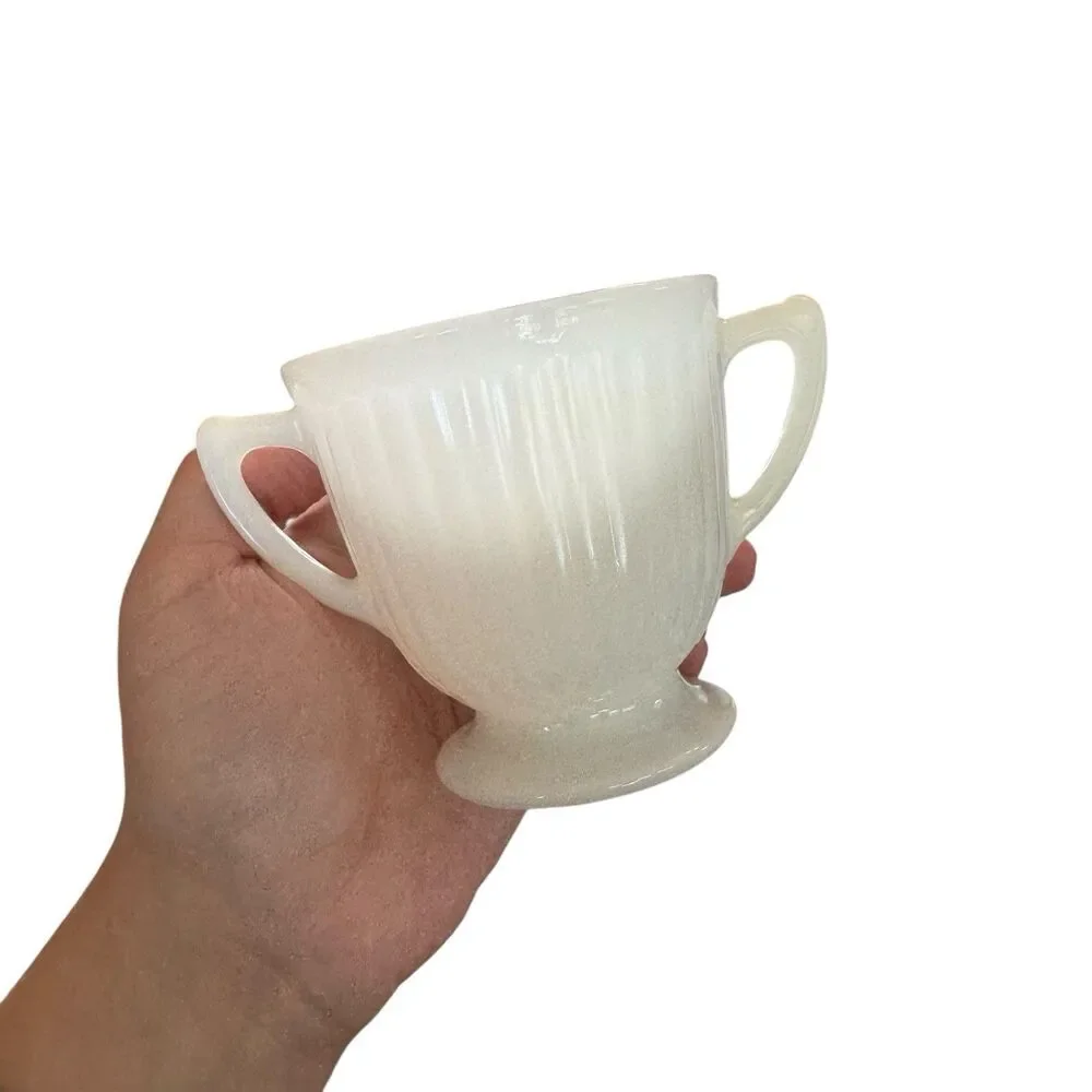 Macbeth Evans Glass PETALWARE White Monax Footed Sugar‎ Bowl Dish & Creamer Set